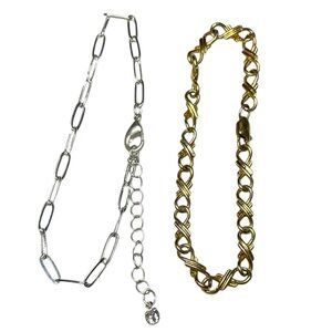 Silver Tone Chain Link & Gold Tone Twisted Link Bracelet Set